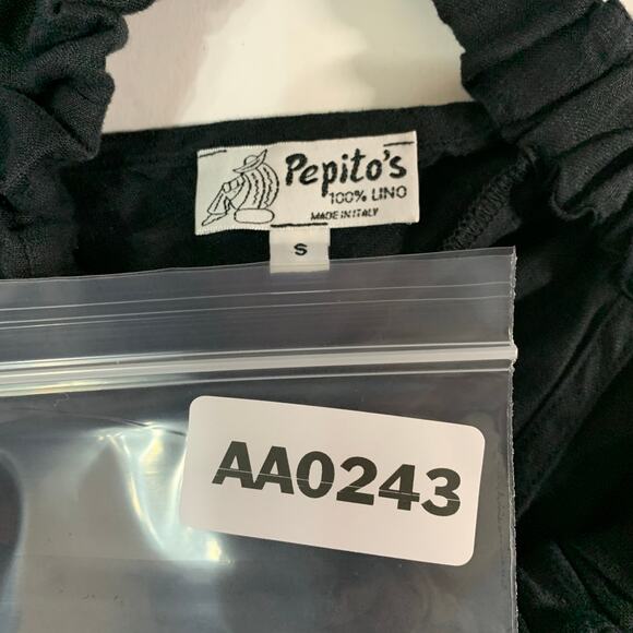 Pepitos Positano S Black Pleated Ruffle 100% Linen Top Breathable Travel - Picture 3 of 8